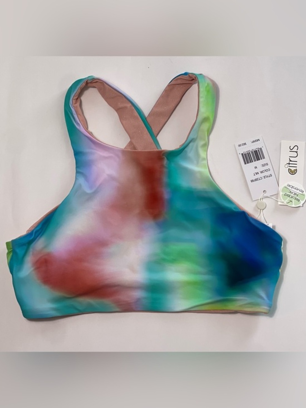 Citrus Women’s Tie-Dye High-Neck Bikini Top - Multicolor Size M Reversible NWT